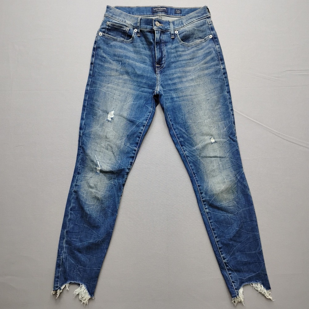 Lucky Brand Mid Rise Skinny Ava Jeans Blue Distressed Raw Hem Size 8/29 A